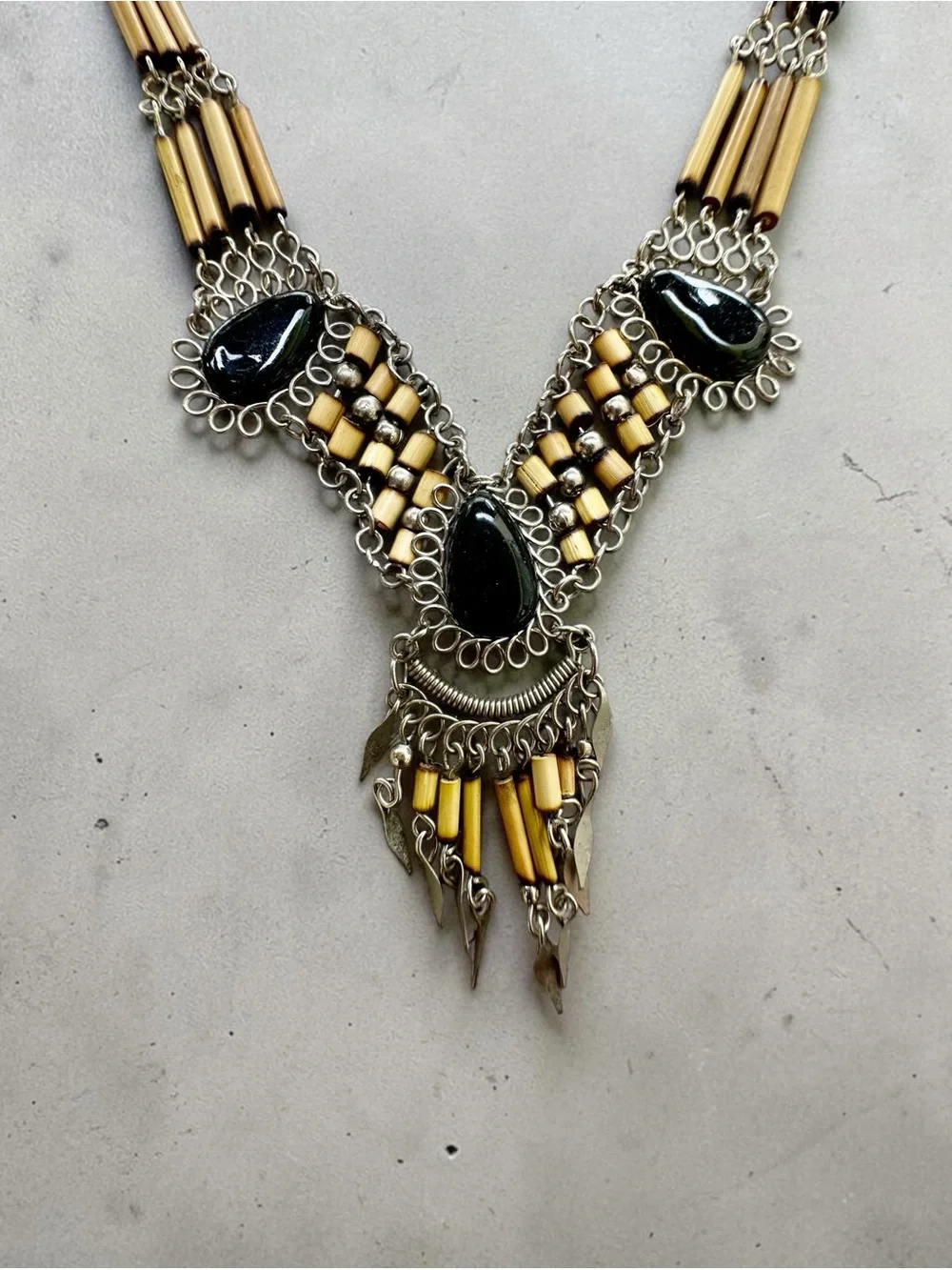 Handcrafted Tribal Statement Necklace 16”